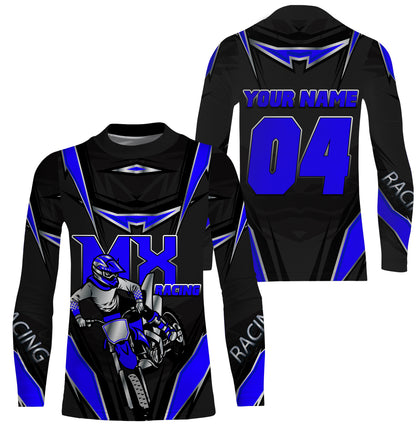 Customized name&number MX riding jersey blue kids men women Motocross racing UV off-road motorcycle PDT154