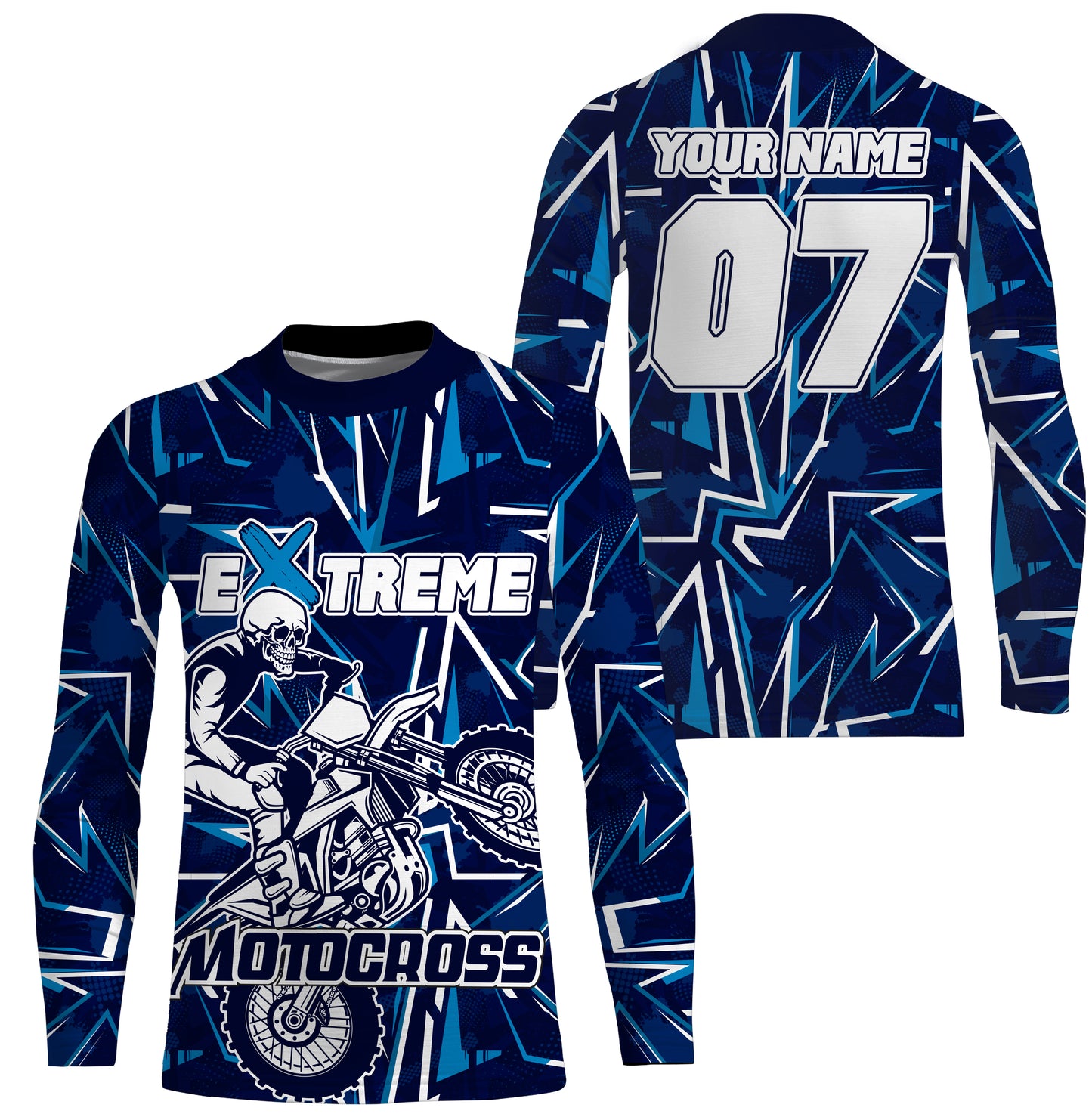 Extreme Motocross skull personalized jersey blue UPF30+ dirt bike long sleeves motorcycle bikers NMS1054