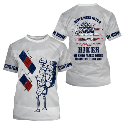 Never Mess with Hiker Personalized Jersey T-Shirt for Men 3D Hiking Long Sleeves Hiker Skull Mountain Shirt UPF30+ SP10