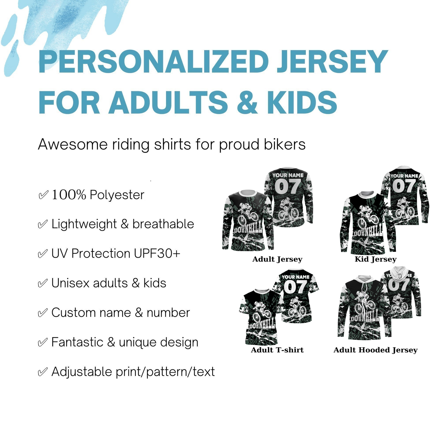 Camo Downhill MTB jersey mens UPF30+ mountain bike gear kids customized cycling jersey boys girls| SLC258