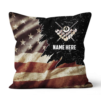 Personalized Retro Us Flag Billiard Throw Pillow, Best Patriotic Pillows TDM0908