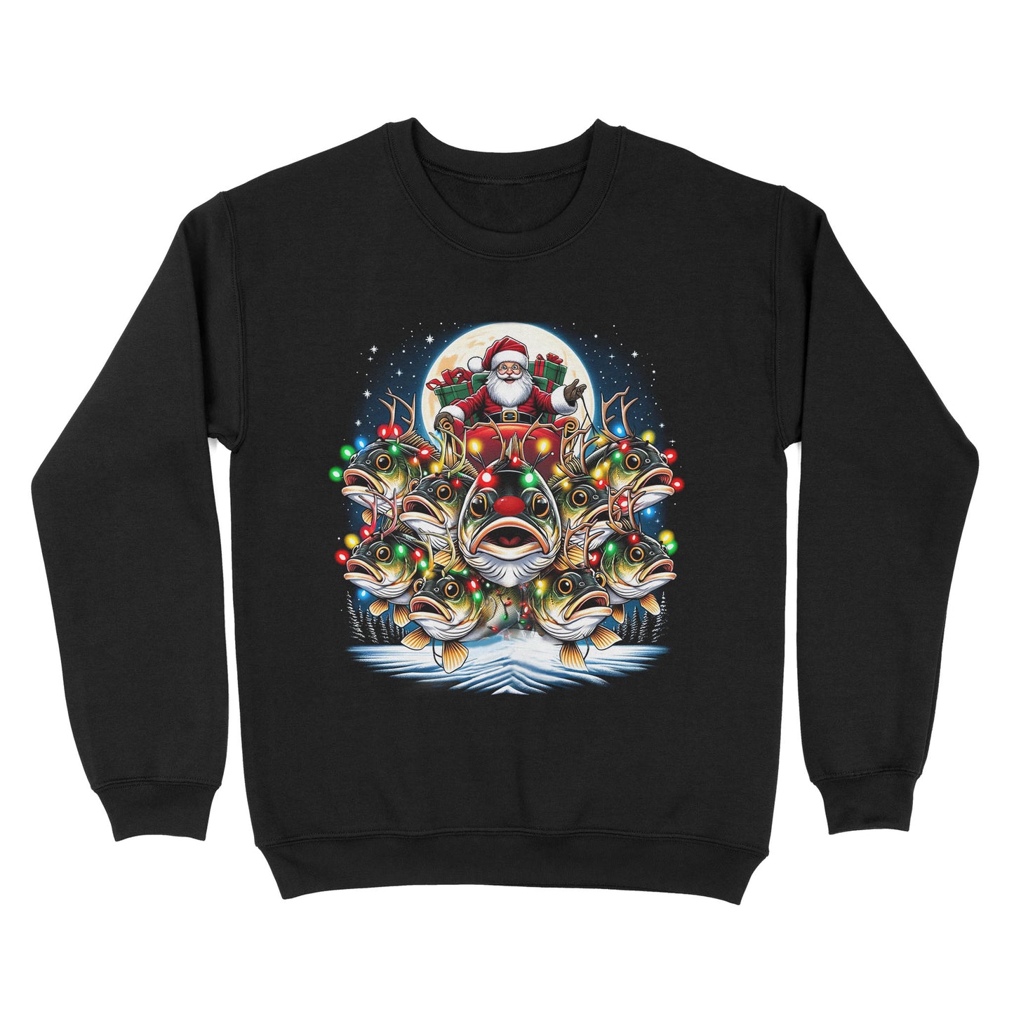 Sweatshirt - Nine Bass fish as Santa's Reindeer