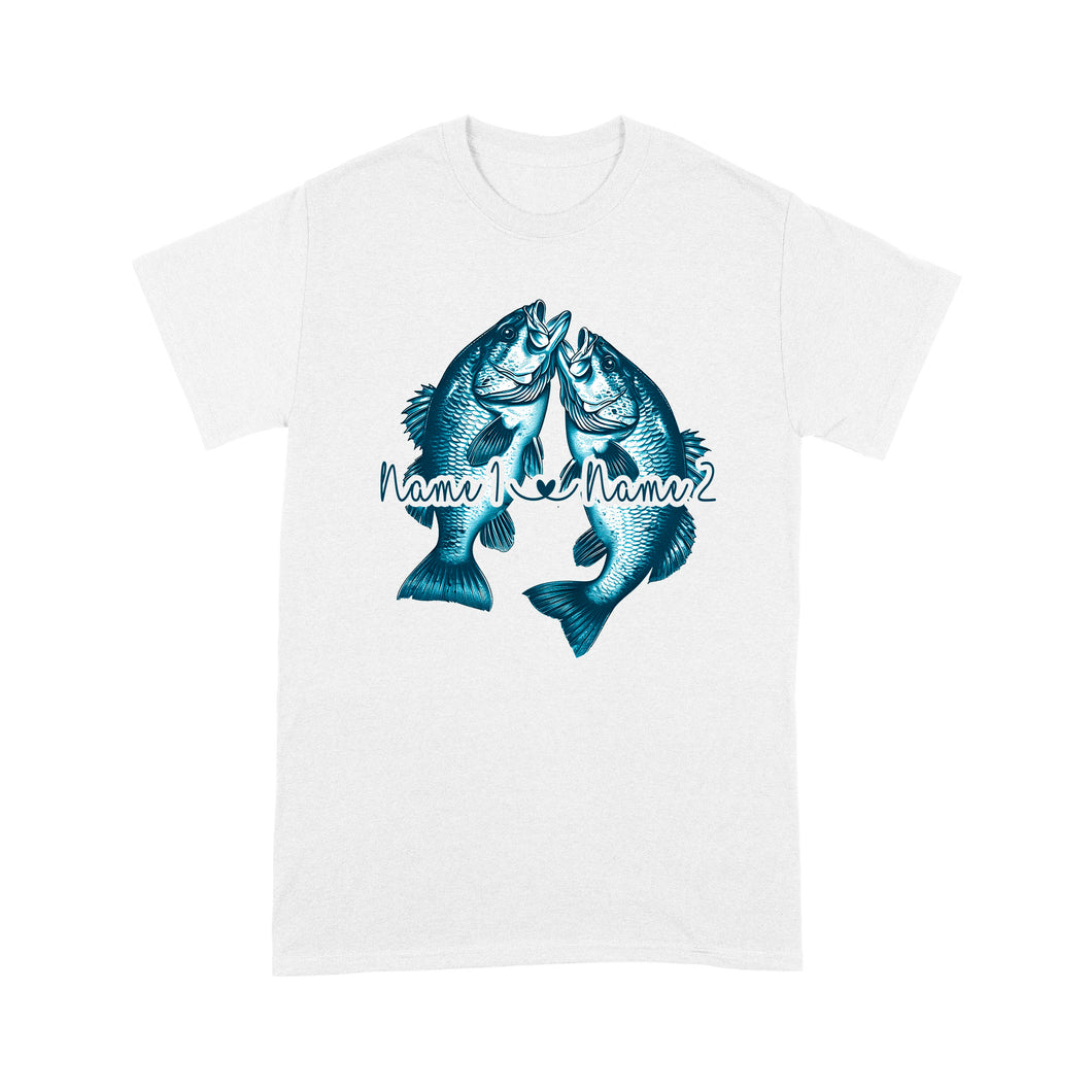 Custom His Her Name Bass Fishing T Shirts Matching Couple Fishing Shirt | Blue IPHW5804