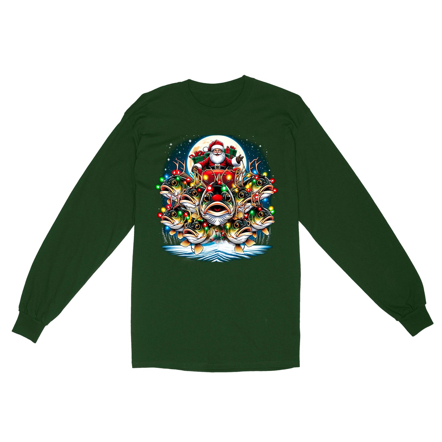 Long Sleeve - Nine Bass fish as Santa's Reindeer