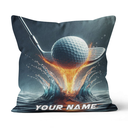 Fire & Water Golf Club & Ball Custom Throw Pillow Personalized Goft Gift LDT1154