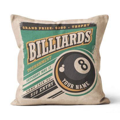 Personalized Retro Billiard Tournament Throw Pillow Gift For Pool Player VHM0840