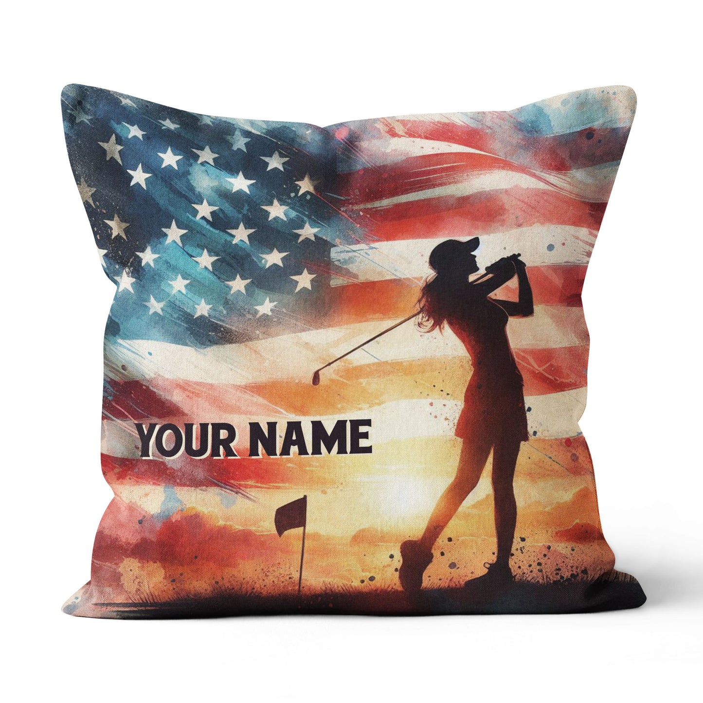 Watercolor Usa Flag Custom Golf Pillow Personalized Patriotic Golf Gifts LDT1175