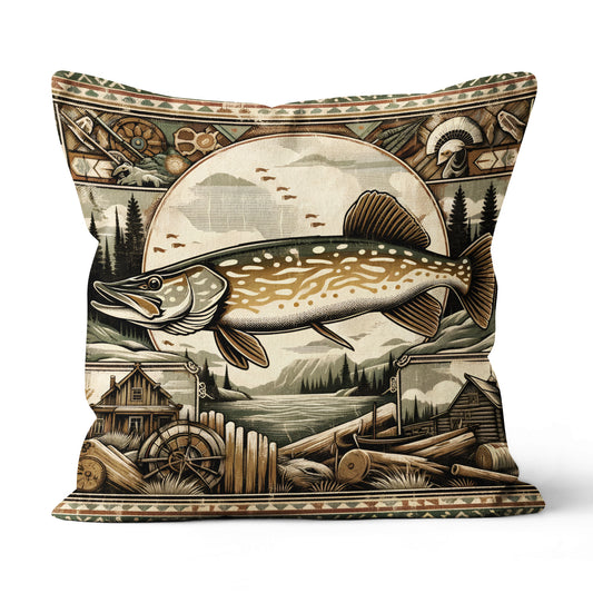 Pike Fishing Lodges Fishing Pillow, Rustic Fishing Cabins decor Fishing Gifts IPHW5695