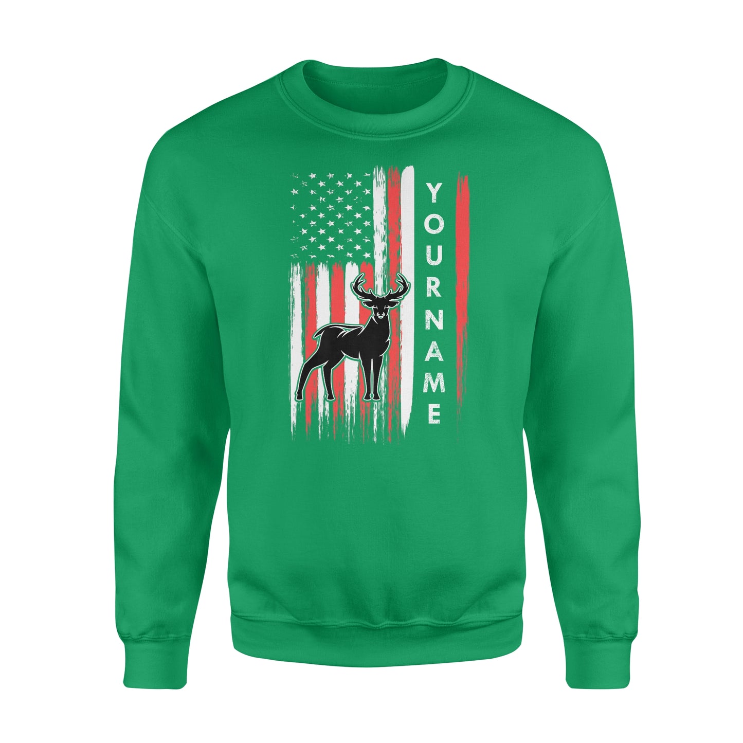 American flag deer hunting custom name shirt, personalized deer hunting apparel Crew Neck Sweatshirt- NQS1206