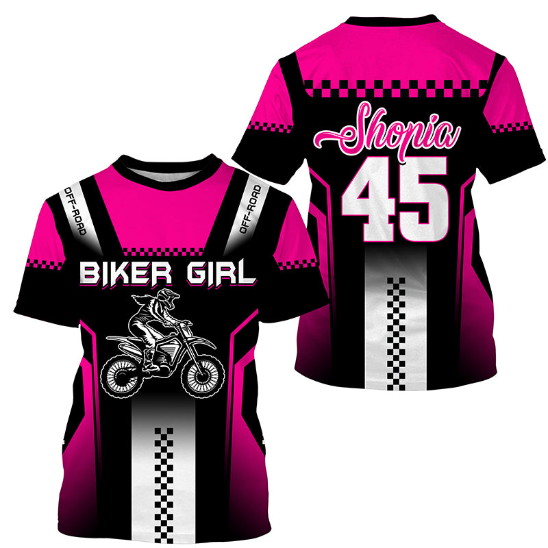 Extreme pink Motocross jersey girl UPF30+ motorcycle off-road kid adult custom MX long sleeves PDT257